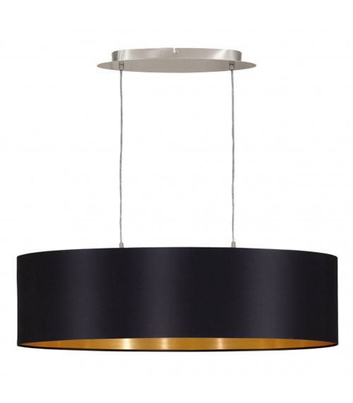 Suspension en textile MASERLO 2 ampoules nickel satin&eacute; abat jour noir
