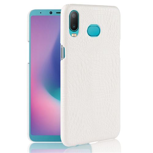 Etui en PU crocodile enduit rigide blanc pour votre Samsung Galaxy A6s