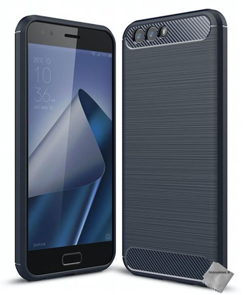 Housse etui coque silicone gel carbone pour Asus Zenfone 4 ZE554KL avec verre trempe - BLEU FONCE