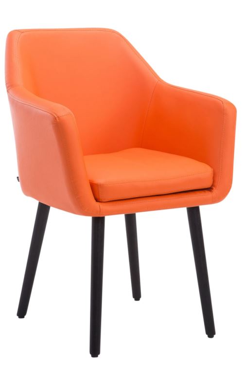 Chaise de salle à manger Utrecht Similicuir - Piètement en bois de chêne Noir - Siège Orange