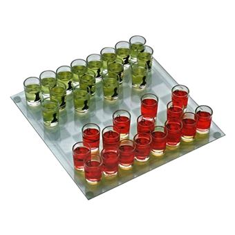 Jeu d'échec à boire 1 plateau en verre, 32 verres pions shooters - 1