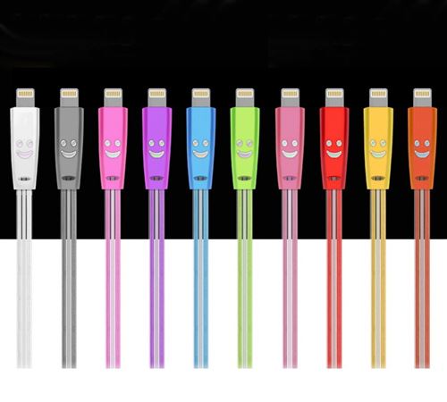 Cable Smiley Lightning pour IPHONE X LED Lumiere APPLE Chargeur USB Connecteur (ROSE PALE)