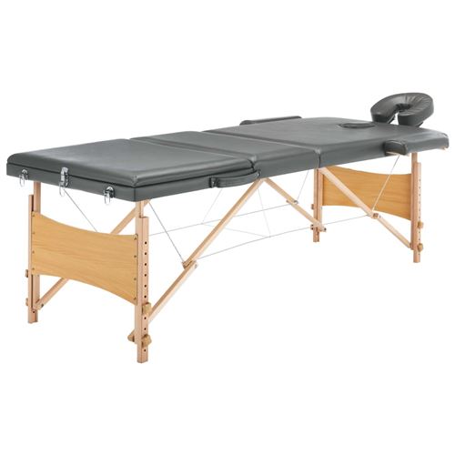 vidaXL Table de massage avec 3 zones Cadre en bois Anthracite 186x68cm