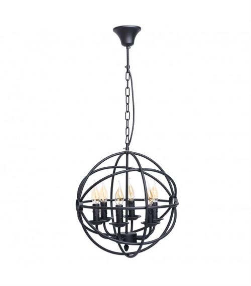 Suspension noire Country 6 ampoules 90 Cm