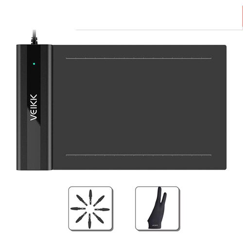 3 Pièces Tablette Graphique VEIKK-A30, 10*6 Pouces Avec Stylet,Compatible PC Window et Mac OS et des accessoires- Noir
