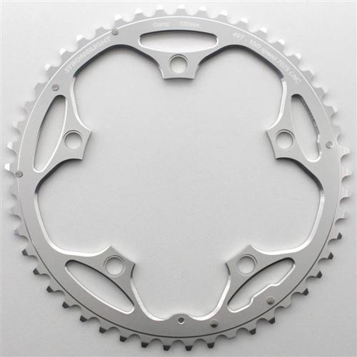 Plateau route 5bra 49dts d.130 exterieur argent alu 7075 stronglight type shimano 9-10v.