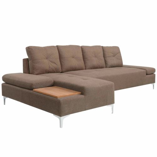 vidaXL Bank L-vormig met houten blad XXL 300 cm stof bruin