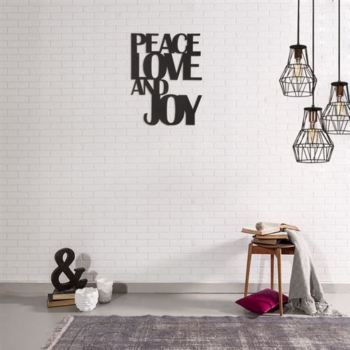 Décoration Murale en Metal Peace Love And Joy Noir - Art, Maison, Déco - pour séjour, bureau, mur