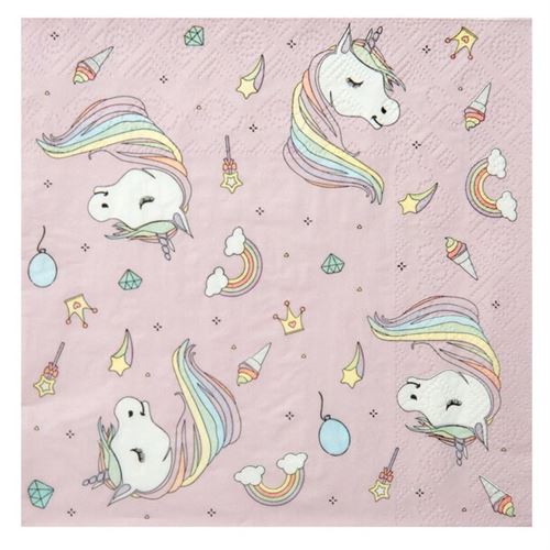Serviette de table licorne rose (x20) REF/6243