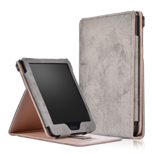 WISETONY® Étui à rabat PU avec ceinture élastique pour Kobo Clara HD - Gris