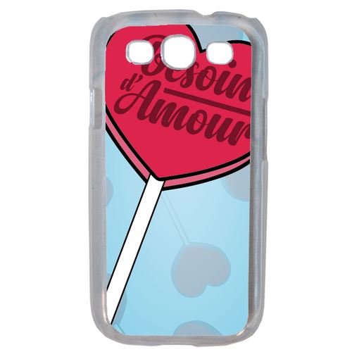 Coque Besoin Damour Fond Bleu Pale Compatible Samsung S3 Mini Transparent