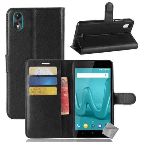 Housse etui coque pochette portefeuille pour Wiko Lenny 4 Plus avec verre trempe - NOIR