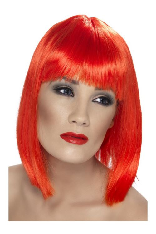 Perruque glam courte avec frange rouge