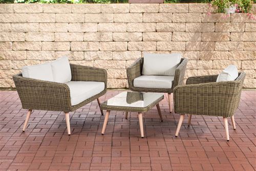 Salon de Jardin Skara en polyrotin 5 mm Nature , Blanc crème/40 cm (Hellbraun)