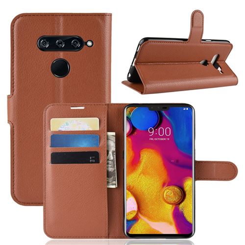 Etui en PU litchi marron pour votre LG V40 ThinQ