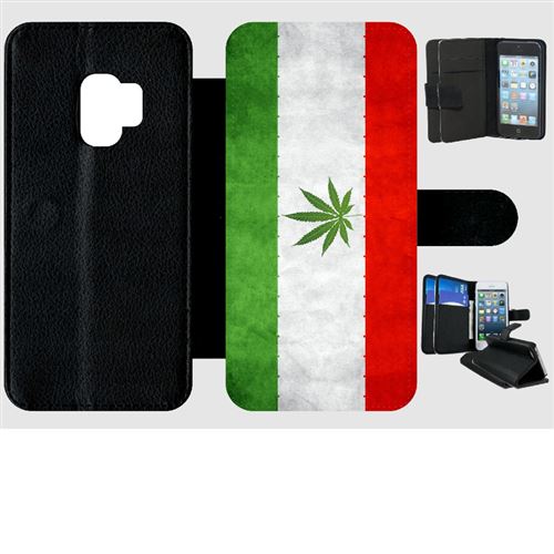 Etui My-Kase pour Galaxy S9 - drapeau iran weeds - Simili-cuir Noir