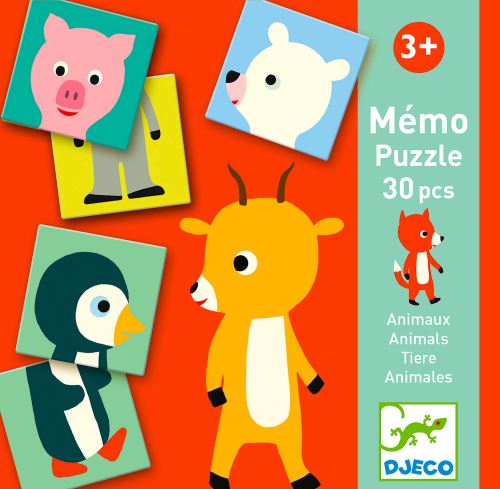 DJECO Jeux D'apprentissage M&eacute;mo Puzzle Animaux 30 Pi&egrave;ces Multicolore