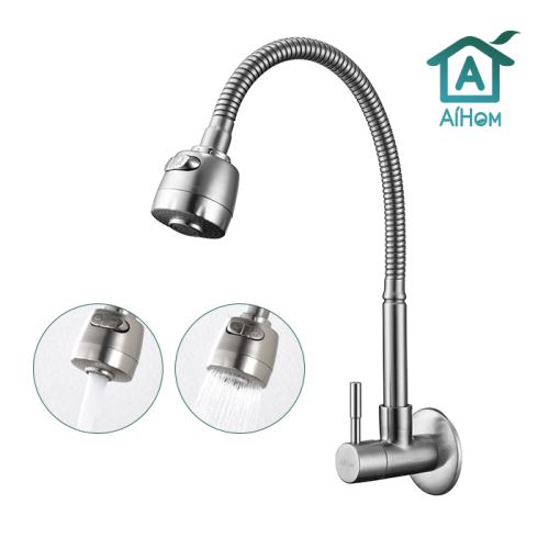 Robinet Mural Col de Cygne Flexible Tirer Vers Le Bas Unique Robinet de Type Froid 360 /° Rotatif /Économiseur Deau Robinets de Pulv/érisation Deau pour Cuisine Salle de Bain