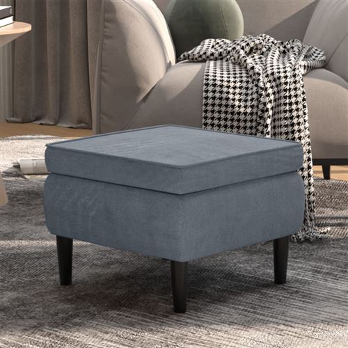 Vidaxl Gris - Tabouret Pieds En Bois Foncé Velours - Image 3