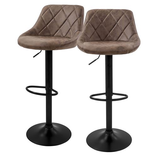 Non Renseigné Marron Ml-Design Lot De 2 Tabourets De Bar En Simili Rembourrées Avec Dossier Et Repose-Pieds Réglable En Hauteur 62-82 Cm Pivotante 360° Chaise - Image 3