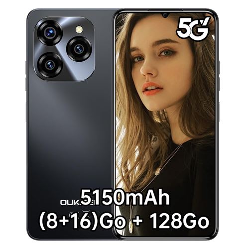 OUKITEL C50 Téléphone Portable Débloqué 2024 - Smartphone Android 14 Écran 6.8 Smartphone Pas Cher 8Go+128Go/TF 1To Octa Core Batterie 5150mAh Smartphone Débloqué 5G Dual SIM- NOIR