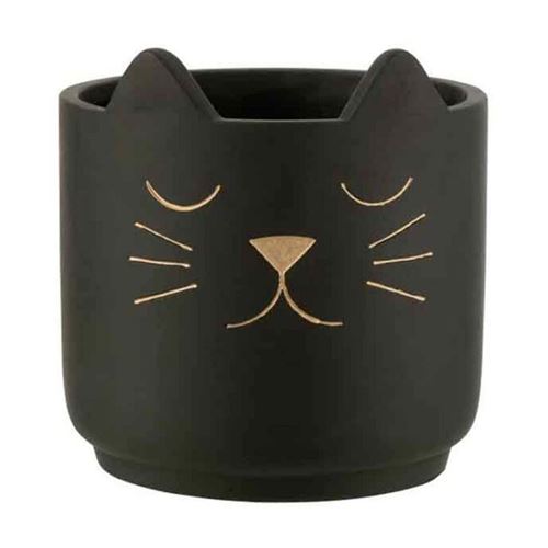 Cache-Pot en Céramique Chat 20cm Noir & Or
