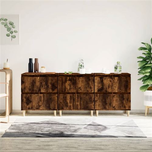 Vidaxl Buffets 3 Pcs Chêne Fumé - Image 3