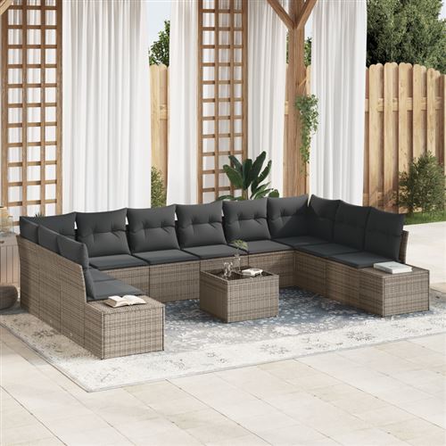 vidaXL Ensemble de canapé de jardin 10 pièces 9-Nombre de places Gris