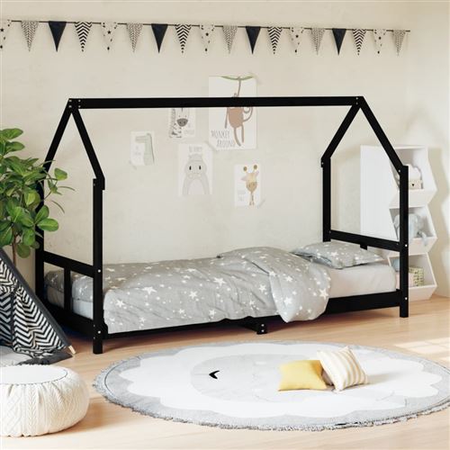 vidaXL Cadre de lit pour enfants noir 80x200 cm bois de pin massif