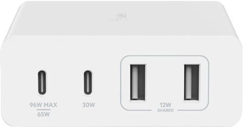 Belkin BOOST CHARGE GaN - Adaptateur secteur - 108 Watt - 4 connecteurs de sortie (2 x USB, 2 x USB-C) - blanc