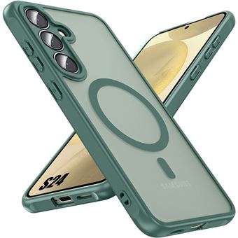 Coque pour Samsung Galaxy S24 avec Cercle Magnétique et Protection Caméra, Silicone et PC Translucide Vert Nuit - BOOLING - 1