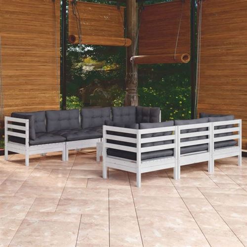Non Communiqué Blanc Salon De Jardin Vidaxl Bois Gris 8 Pieces X 63.5 X 62.5 8 Personnes