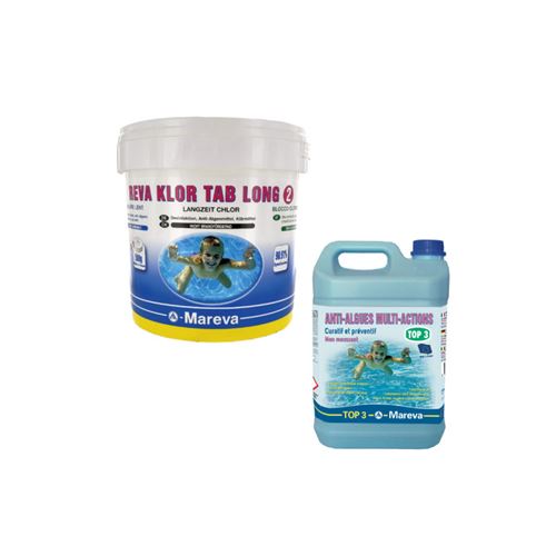 Pack MAREVA Désinfectant longue durée Reva-Klor tab long 2 - 500g - Top 3 Anti-algues multi-actions - 5 L
