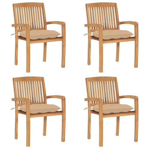 Non Communiqué Marron Lot De 4 Chaise Vidaxl Exterieur Empilable Non Pliable H. 90 Cm En Teck Beige