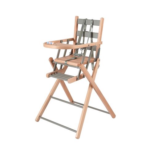 Combelle - Chaise haute bébé pliante en bois Sarah - bicolore gris