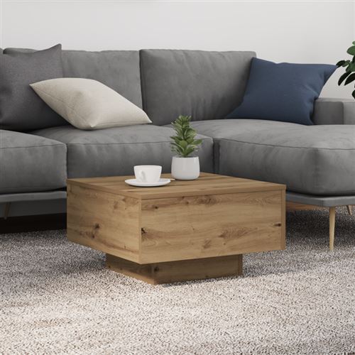 Table basse avec lumières LED Chêne artisanal 55x55x31 cm