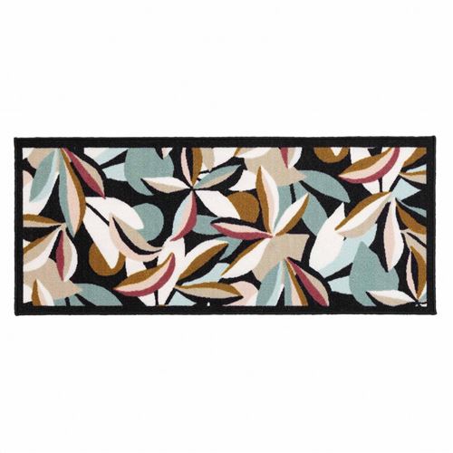 Non Communiqué Noir Tapis Antidérapant - 50X120 Cm - Feuillage Graphique Et Coloré