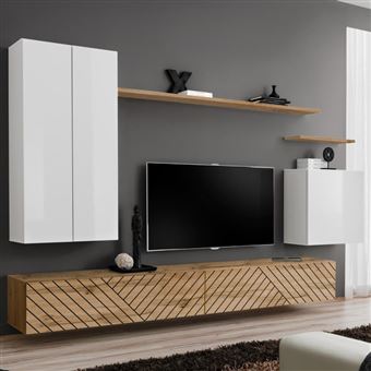 Ensemble Meuble TV "Switch Lamel II" 270cm Naturel & Blanc - 1
