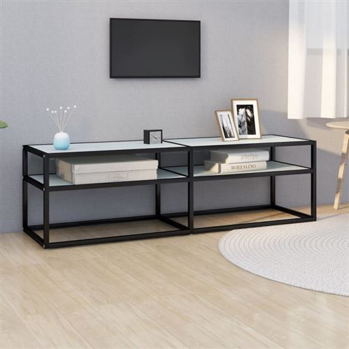 vidaXL Meuble TV Marbre blanc 140x40x40,5 cm Verre trempé
