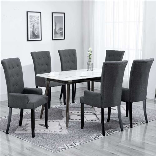 vidaXL Chaises de salle à manger avec accoudoirs 6pcs Gris foncé Tissu