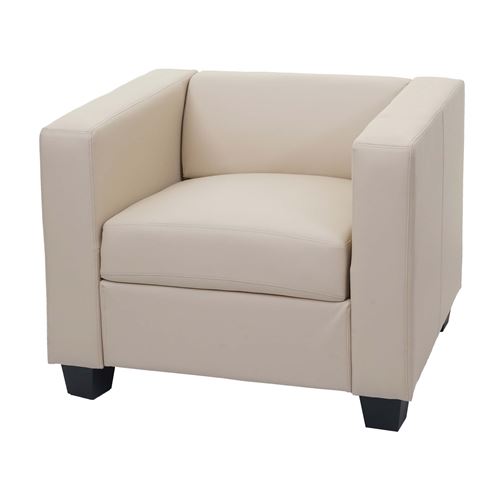 Fauteuil Club / Lounge Lille, 86x75x70cm, simili-cuir, cr&egrave;me