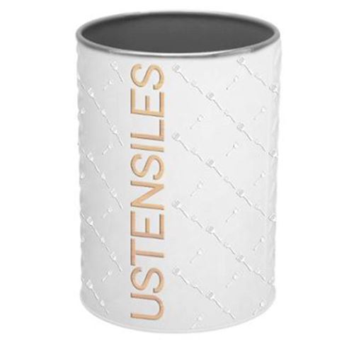 Temu Blanc Pot À Ustensiles Métal Relief Ø10,8 Cm X H17,3 Cm - Image 3