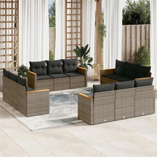 Non Communiqué Gris Vidaxl Salon De Jardin Avec Coussins 13 Pcs, Canapés Et Table De Terrasse, Ensemble De Meubles D'extérieur Patio, Moderne, 3217341