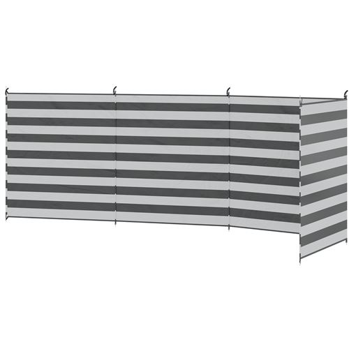 Paravent brise-vue de camping portable pliable avec sac de transport et poteaux dim. 540 cm x 150 cm acier polyester gris blanc rayé