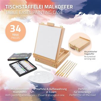 Kit Peinture Acrylique USHOP 24 Pièces - Chevalet Bois, 12 Couleurs, 5 Pinceaux, Toile 20x30 Cm - Pour Débutants Et Artistes - 10