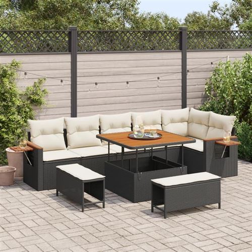 Non Communiqué Noir Canapé De Jardin 9 Pièces Avec Coussins Poly Rotin, Ensemble De Salle À Manger De Jardin 3 Pièces Avec Coussins 3363185