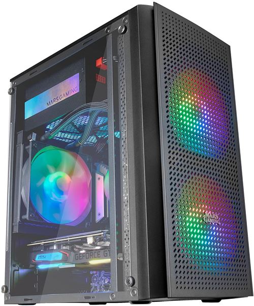 Mars Gaming MC300, Caja PC Compacta Gaming Micro ATX, Panel frontal Total-Mesh, Ventana Lateral Cristal Templado, 3 Ventiladores FRGB 12cm, Caja FRGB Negro, Blanco o Rosa