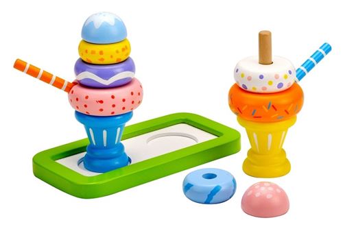 Set 2 coupes de glace en bois avec plateau - cremes glacees, desserts - jouet d'imitation cuisine - dinette