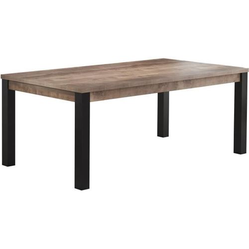 Table à manger Emile 10 Personnes - Mélamine chêne brun Tabac et noir mat - L200 x P100 x H77 cm