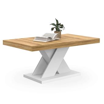 Table basse ALICIA plateau bois et pied X blanc - 1